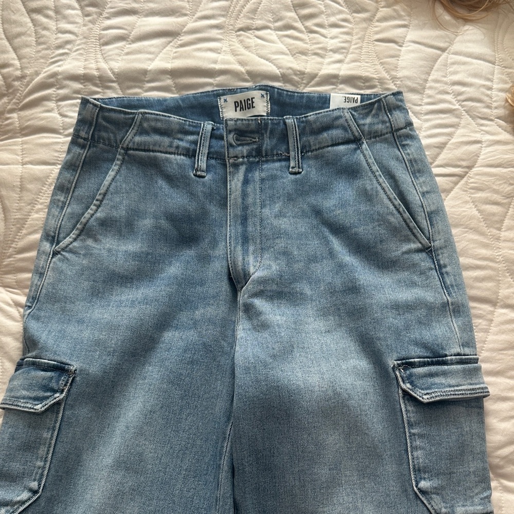 PAIGE Denim Cargo Pants in Light Blue